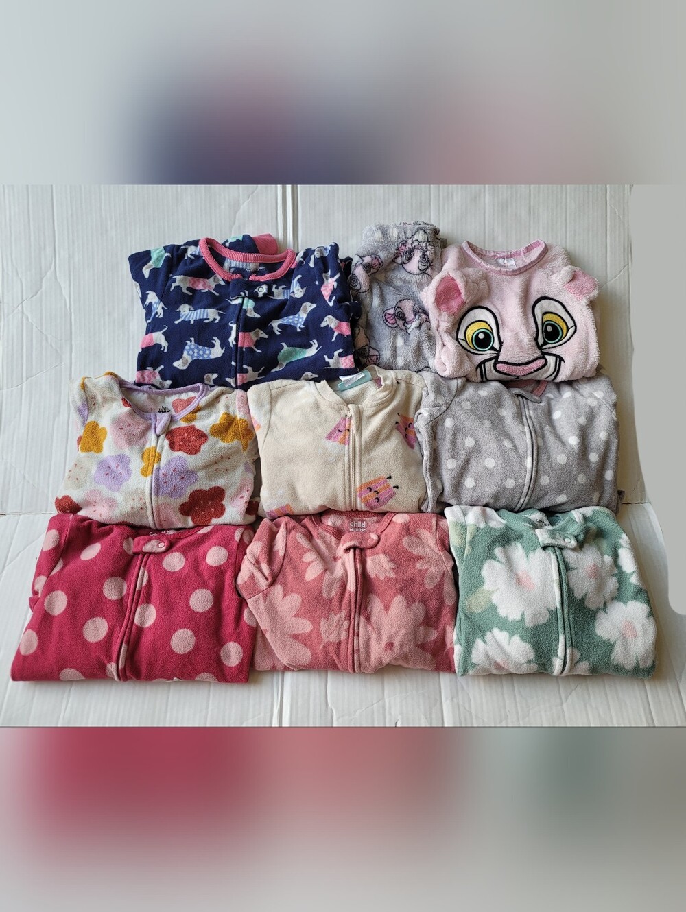 BUNDLE OF 8 FLEECE FOOTED ONE PIECE PAJAMAS ZIP UP GIRL'S SIZE 2T